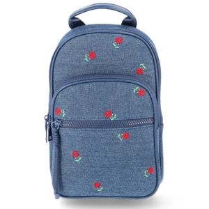 Denim Sling Bag Crossbody Blue Mini Backpack Red Floral Embroidery NWT $17